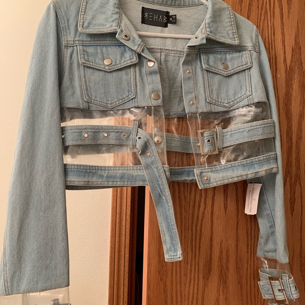 Cute denim jacket with little plastic areas